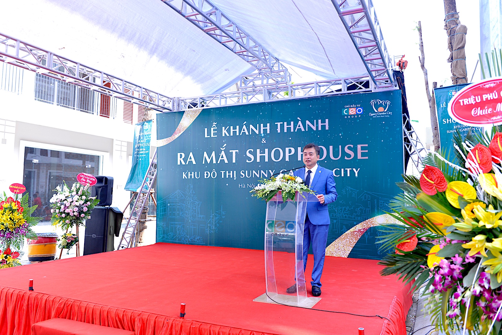 Tổng giám đốc Tập đoàn CEO phát biểu tại buổi lễ khai trương Shophouse - Khu đô thị Sunny Garden City