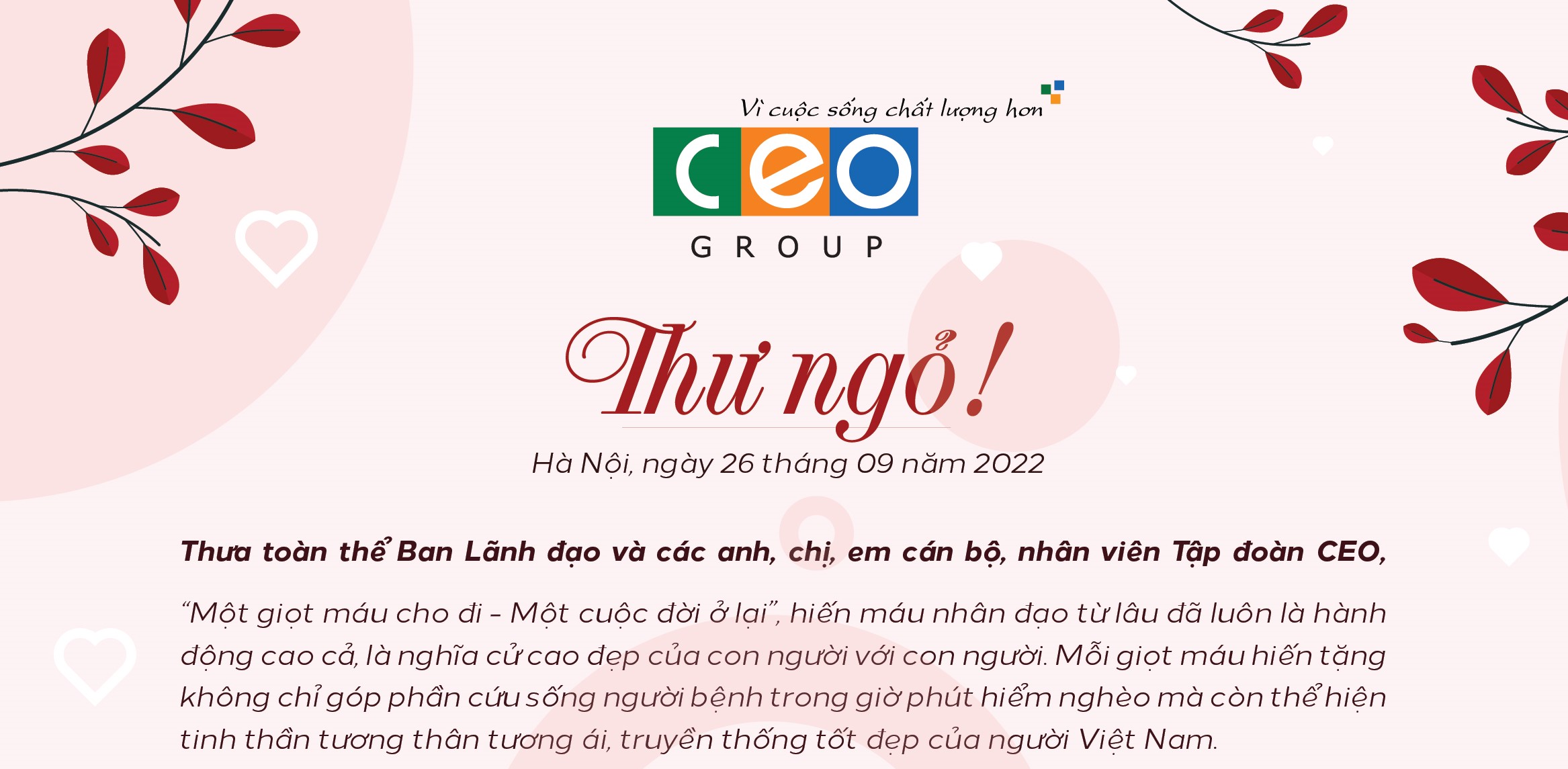 Thư ngỏ về chương trình hiến máu nhân đạo “Sẻ chia máu đào – Gửi trao hy vọng” 2022